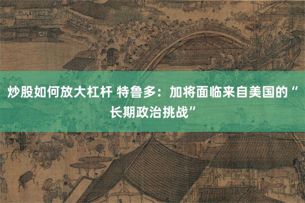 炒股如何放大杠杆 特鲁多：加将面临来自美国的“长期政治挑战”